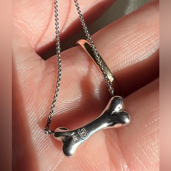 Rare Sydney Evan 14k White Gold Pave Diamond Dog Bone Necklace - Picture 6 of 9